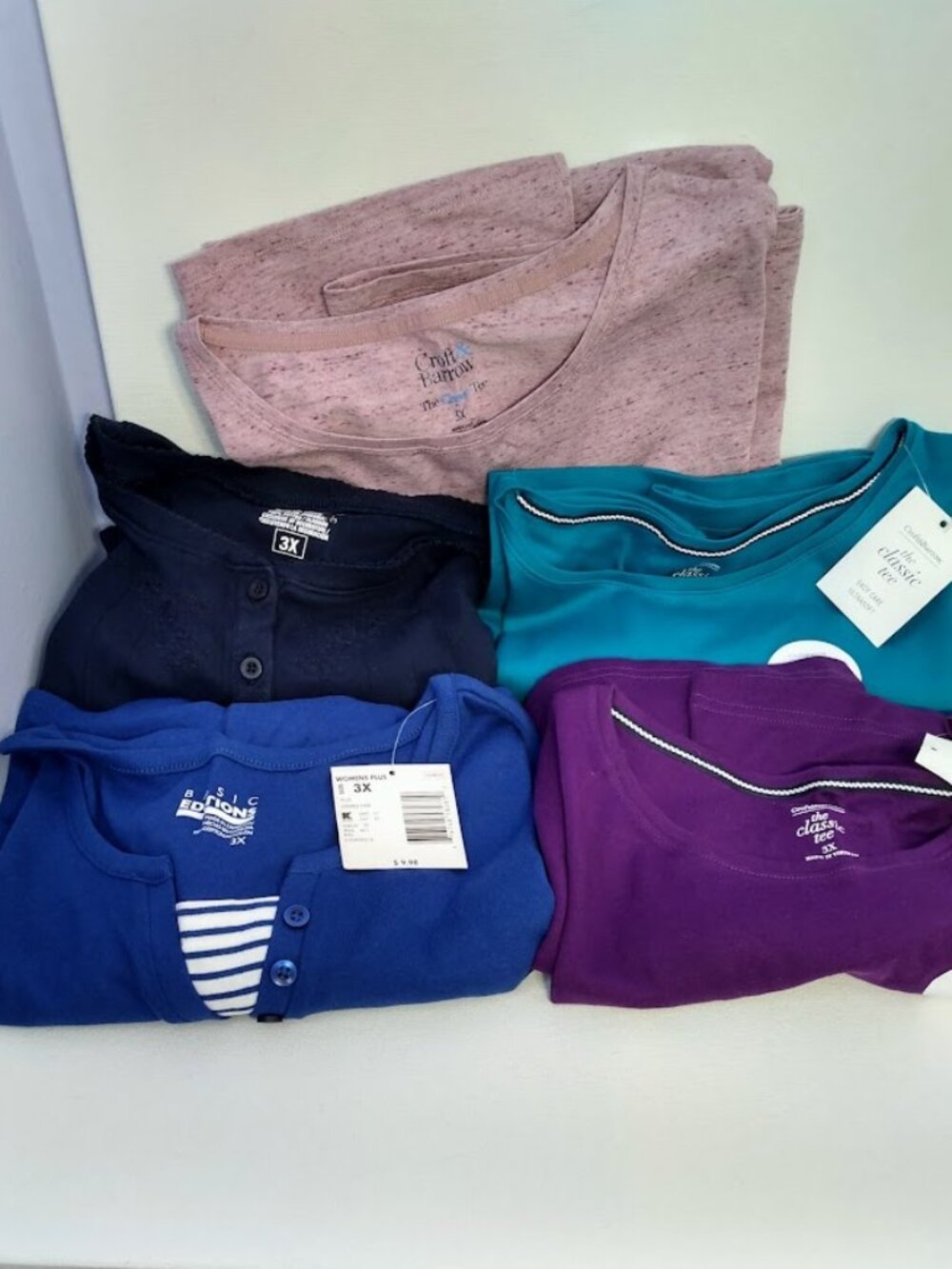 Lot of 5 Women's Basic Tee Shirts Sz 3X Assorted Solid Colors NWT Casual Spring